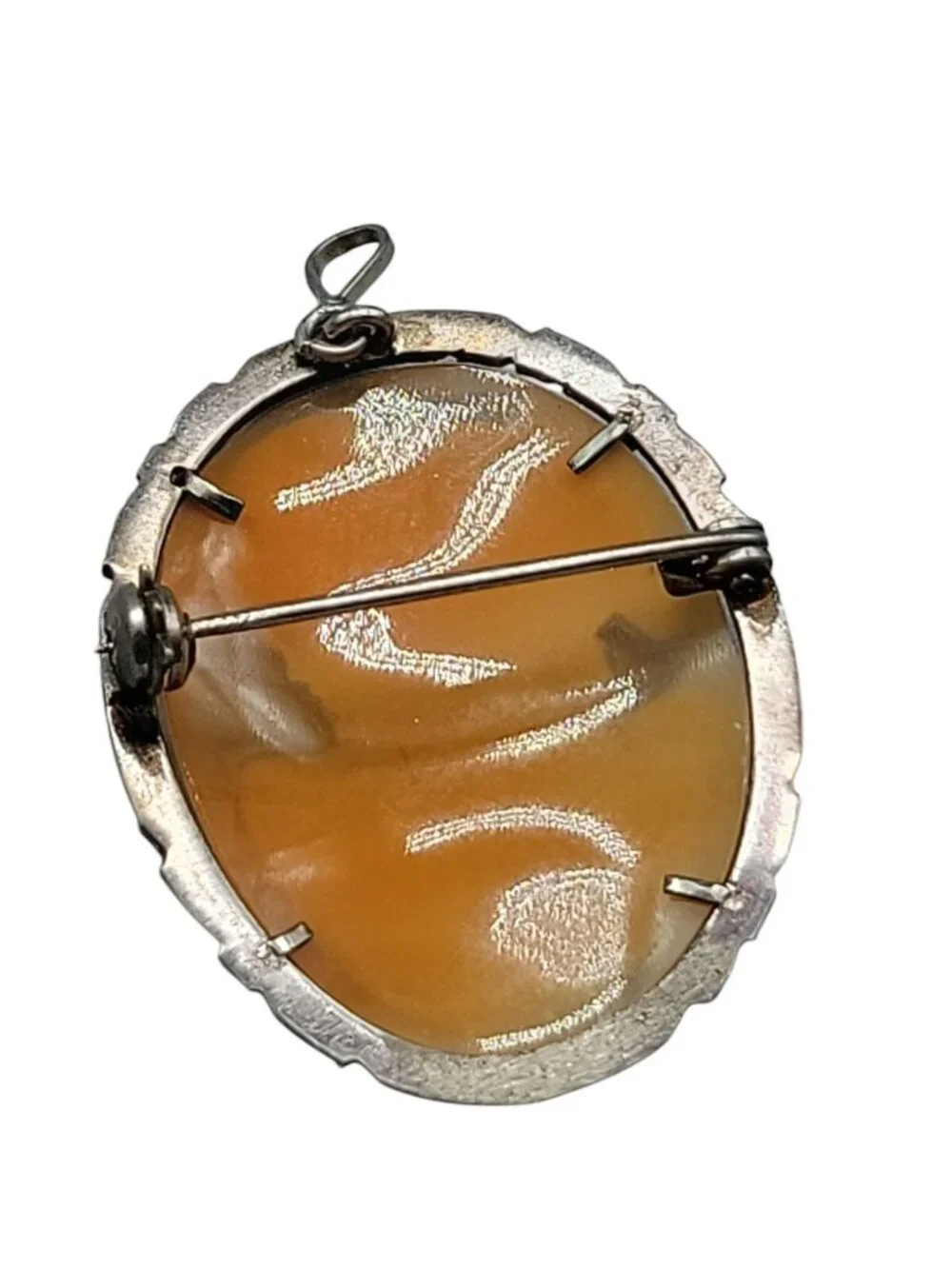 Antique 800 Silver Shell Cameo Brooch Italian Marcasite Studded Thin Delicate - Picture 7 of 12